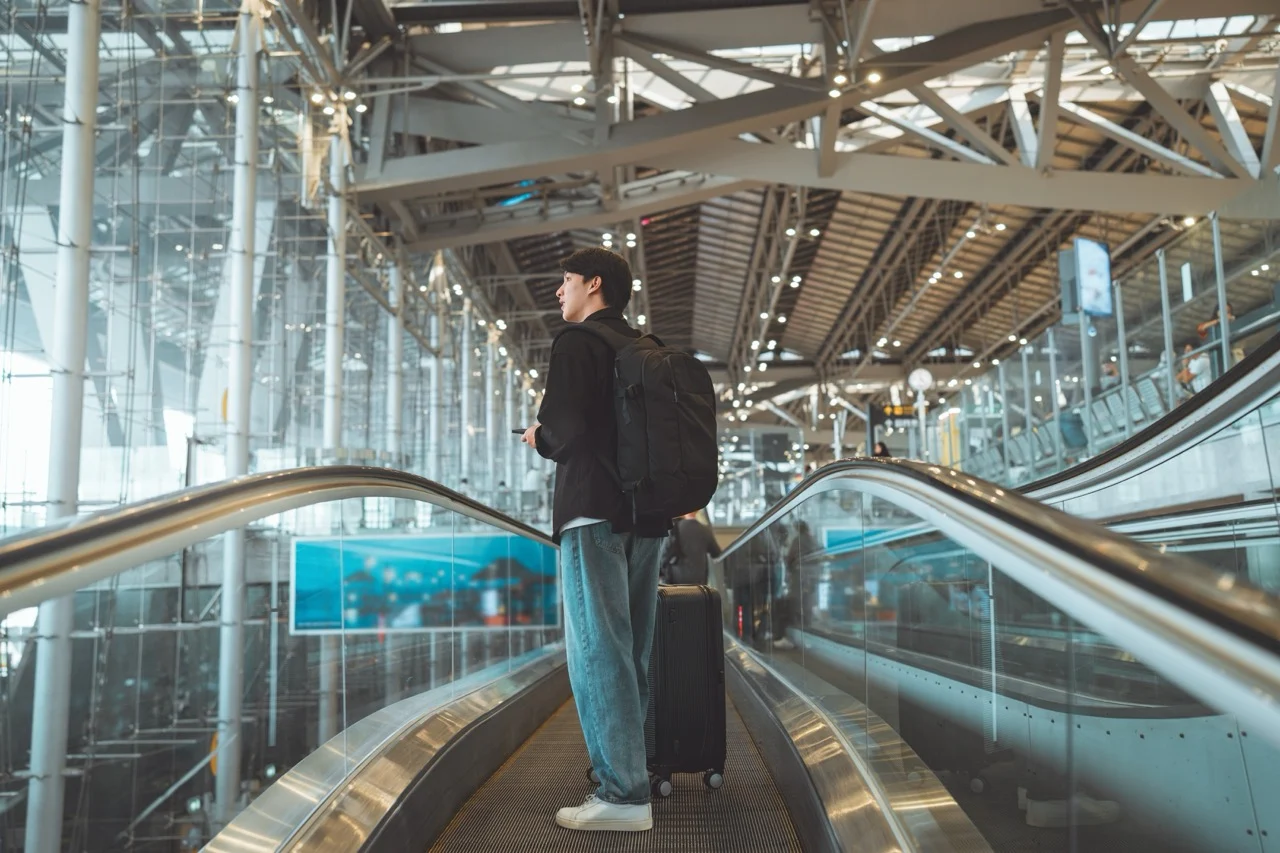 Walking through airport
