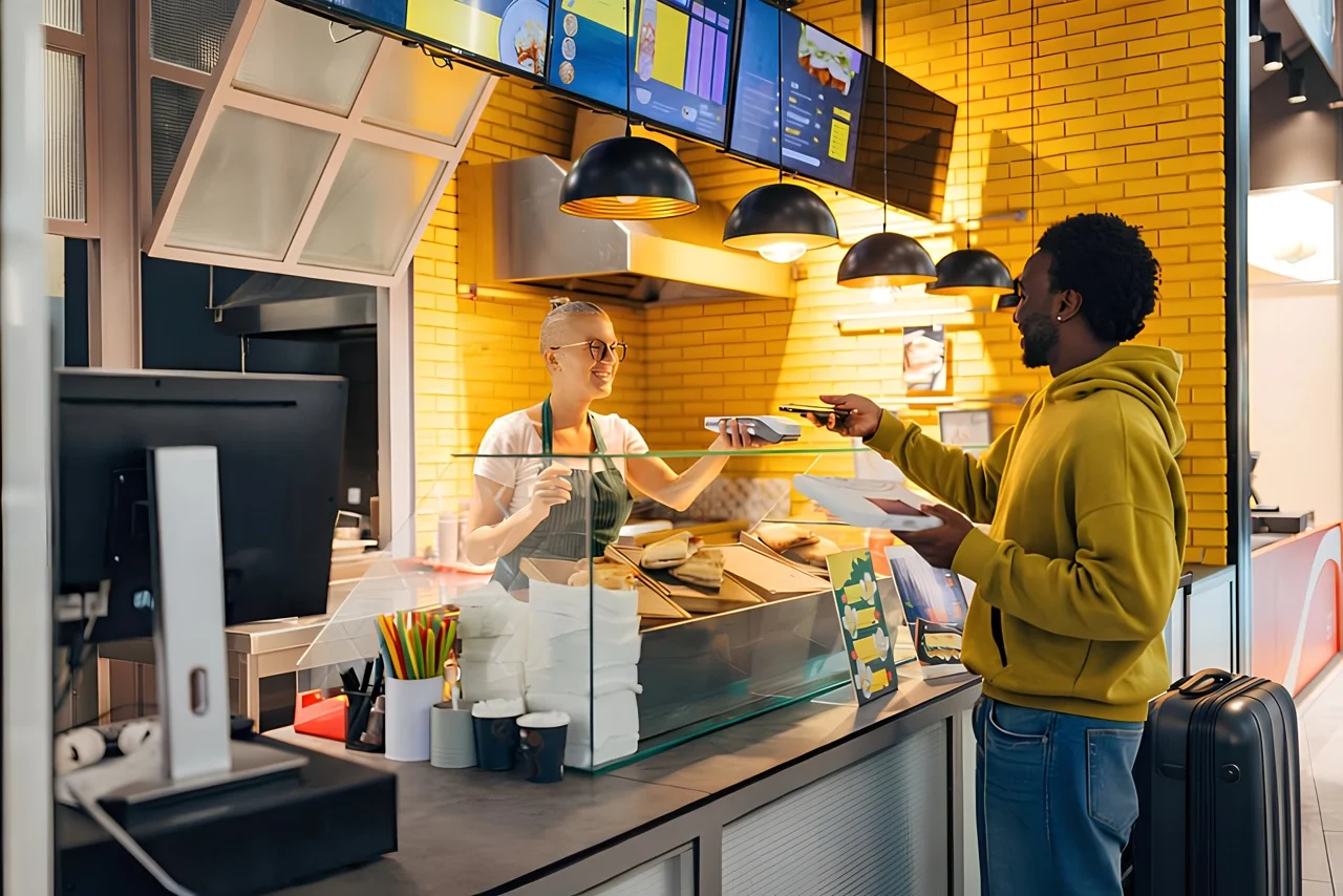 man purchasing food in airport